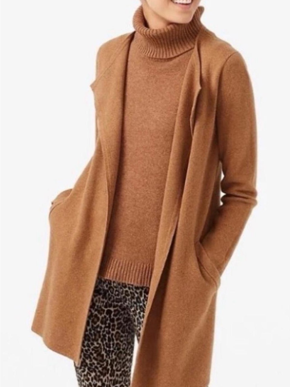 J. Crew Vanessa Sweater Jacket Open Front Cardigan, Heather Camel Sz SP
